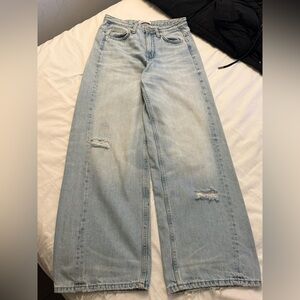 Zara Light Blue Wide Leg Distressed Jeans